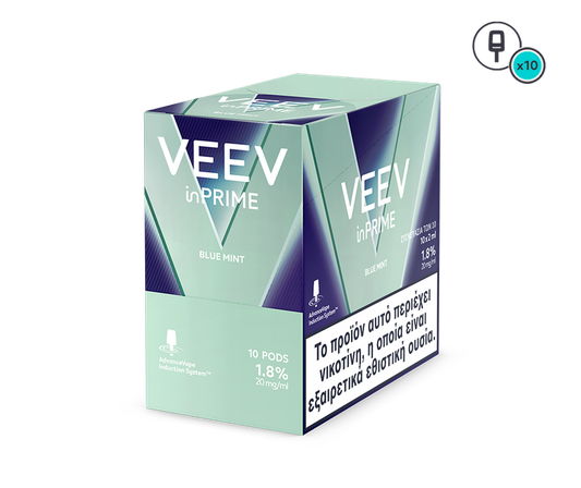Veev inPrime Blue Mint packaging on a white background