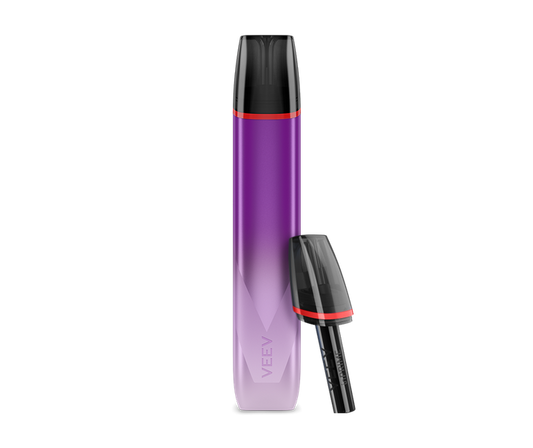 Vape pen with a gradient purple to black design on a white background