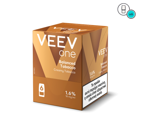Veev one Balanced Tobacco vape device packaging on a white background