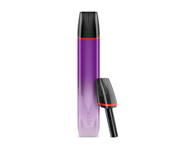 Vape pen with a gradient purple to black design on a white background