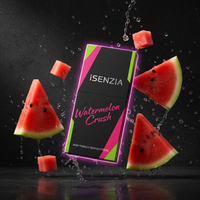 iSenzia Watermelon Crush product with watermelon slices on a dark background