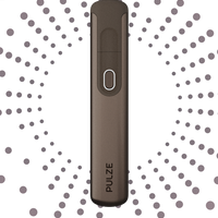 An electronic device resembling a Pulze tobacco kit in a rich copper color, displayed against a patterned background.